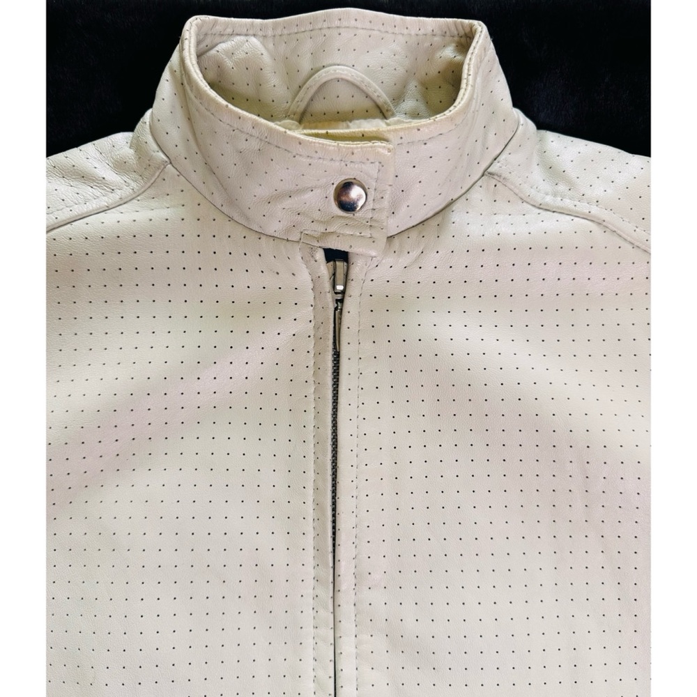 Vintage Leather Biker / Moto Jacket Mexx Size 0 Cream/ Ivory/ Beige Y2K 2000’s. - Picture 2 of 9